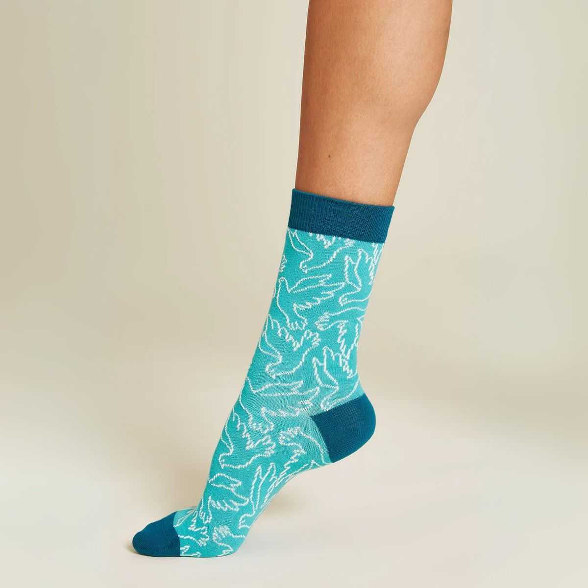 Chaussettes "DOVES" bleu turquoise - Imprimé colombe