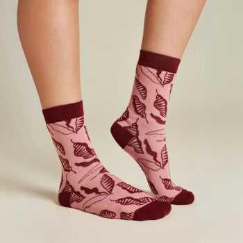 Chaussettes motif feuillage – Rose & bordeaux