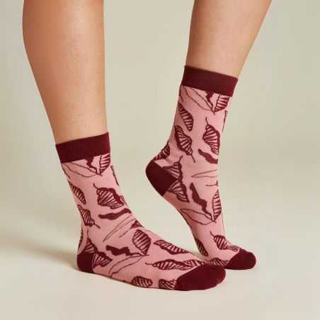 Chaussettes motif feuillage – Rose & bordeaux