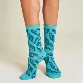 Chaussettes  à motif feuillage – Turquoise