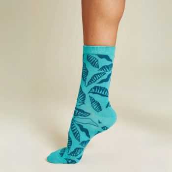 Chaussettes "COCOA" turquoises à motif feuillage