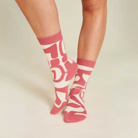 Chaussettes motif rose écru