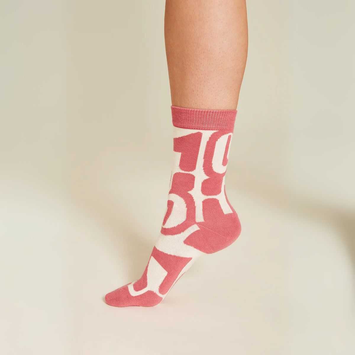 Chaussettes "ABSTRACT" écrues - Motif rose