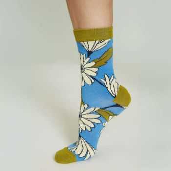 Chaussettes "SUMMER LEAVES" motif fleuri – Bleu ciel