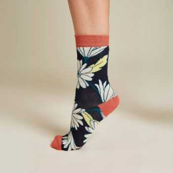 Chaussettes "SUMMER LEAVES" motif fleuri - Bleu nuit
