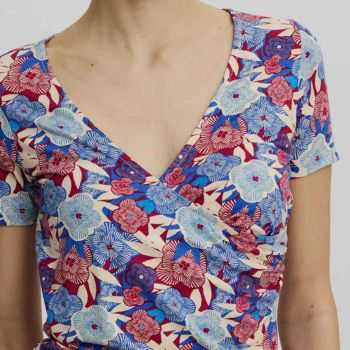 Haut col V style portefeuille - Imprimé fleuri coloré