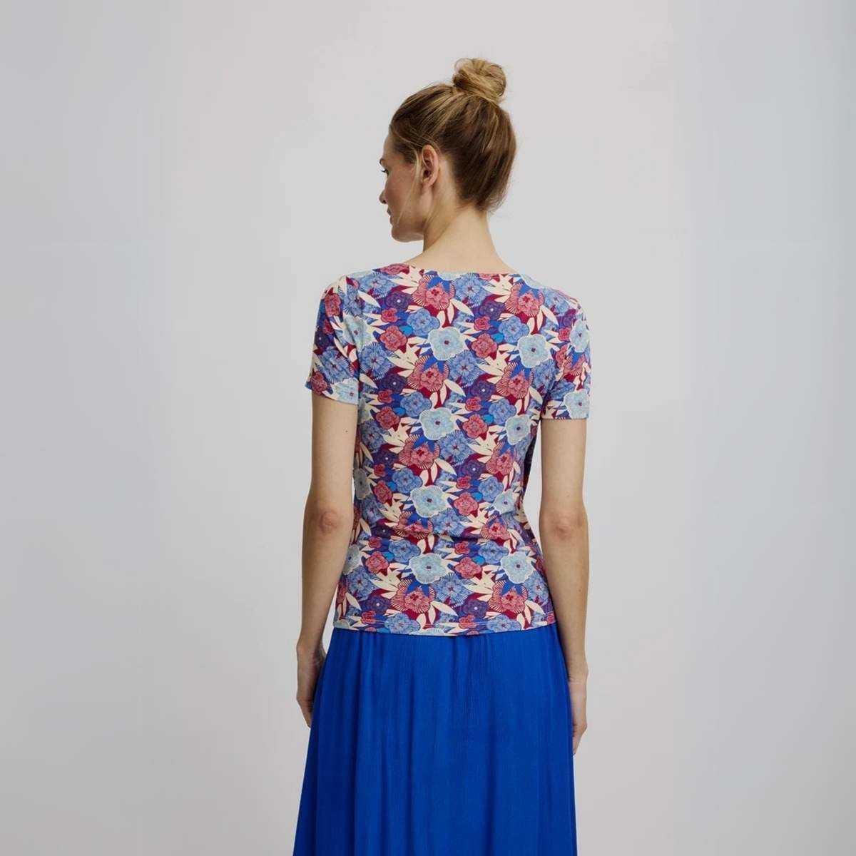 Haut col V style portefeuille - Imprimé fleuri coloré