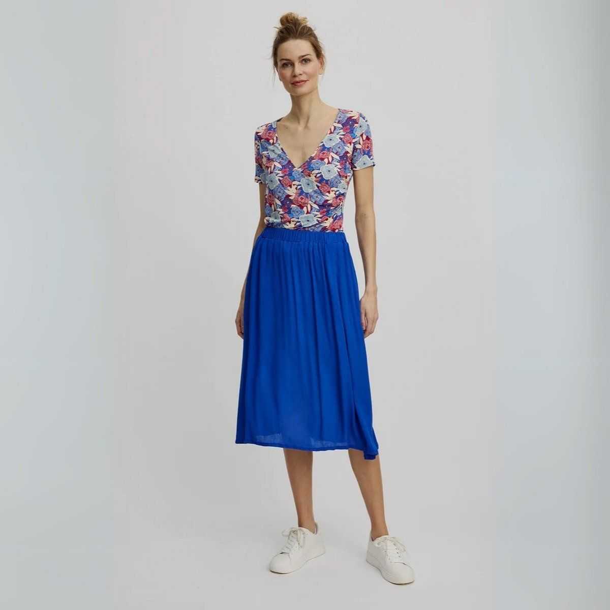 Haut col V style portefeuille - Imprimé fleuri coloré