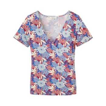 Haut col V style portefeuille - Imprimé fleuri coloré