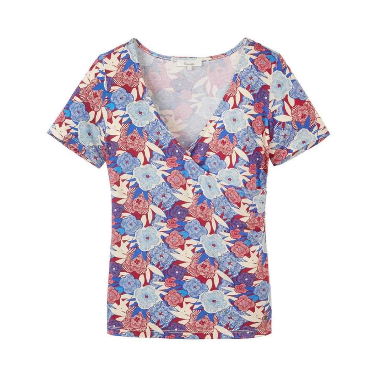 Haut col V style portefeuille - Imprimé fleuri coloré