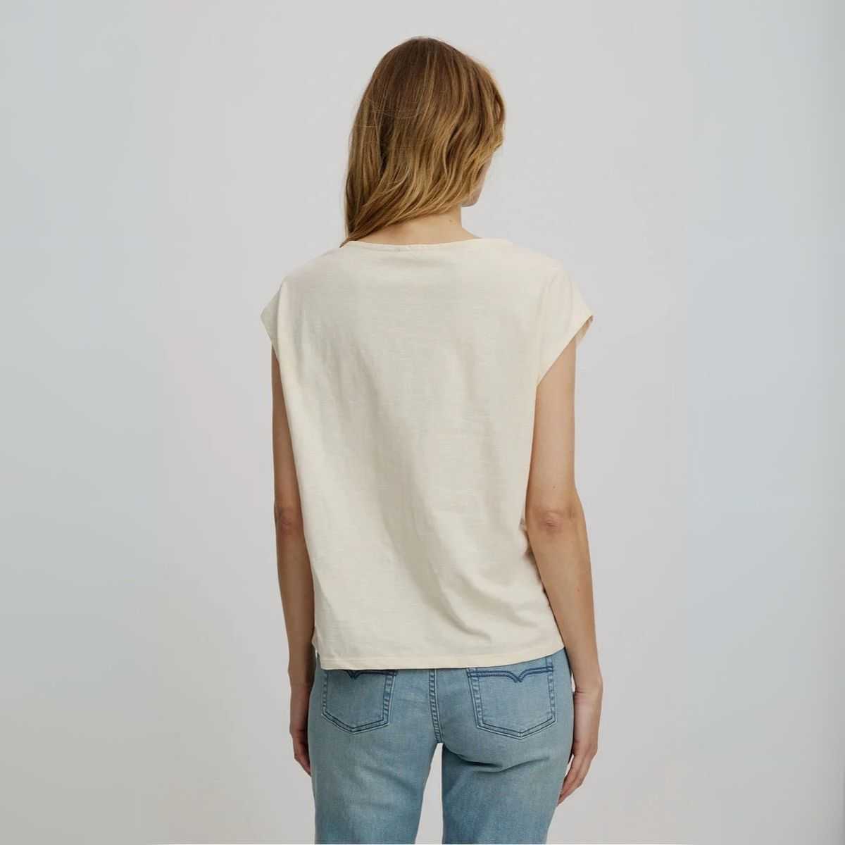 T-shirt sans manches uni, col large - Ecru