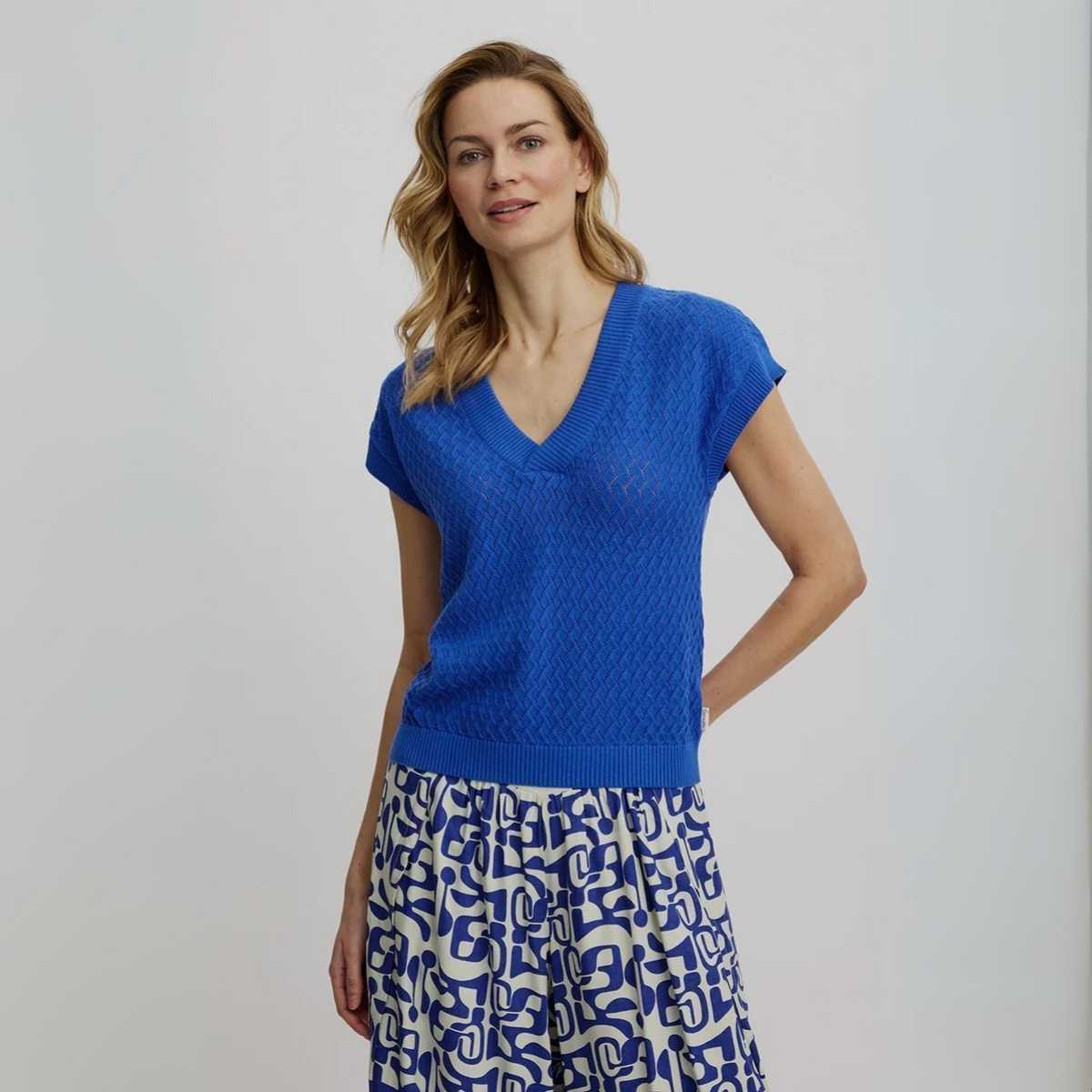 Top en maille à col V et manches tombantes