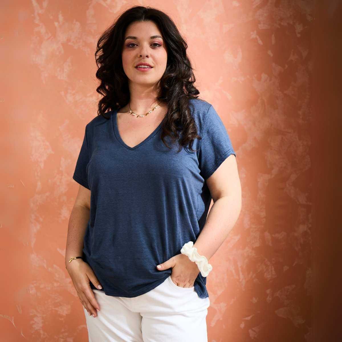 T-shirt "ALINA" 100% lin, col V 