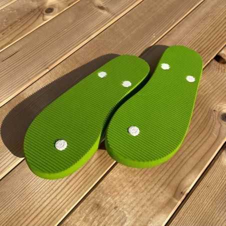 Tongs "MILOS" - Semelle verte, pois blancs - Strap blanc