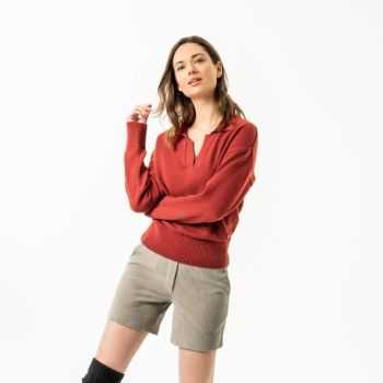 Pull "ULANA" col polo, coton bio et laine