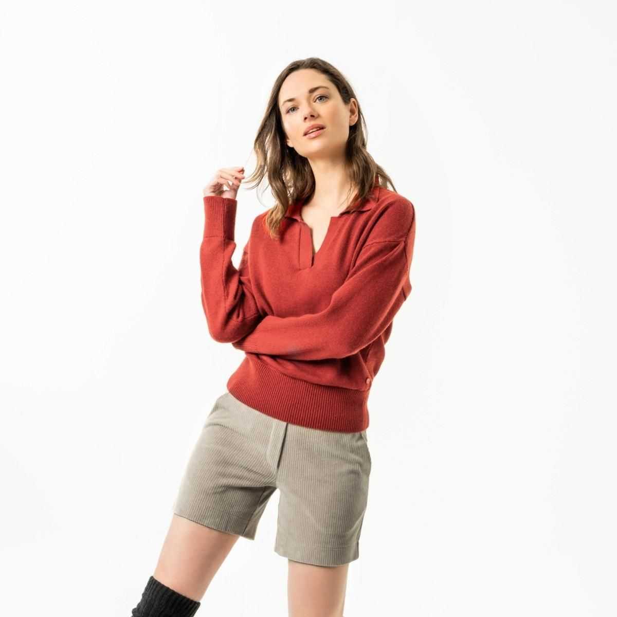 Pull "ULANA" col polo, coton bio et laine