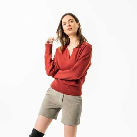Pull "ULANA" col polo, coton bio et laine