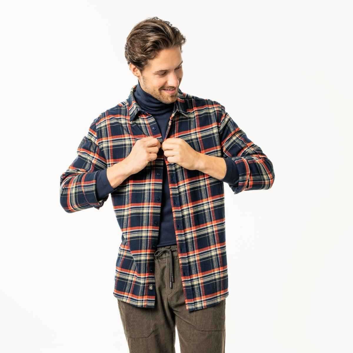 Chemise manches longues "YANNES" à carreaux, 100% coton bio