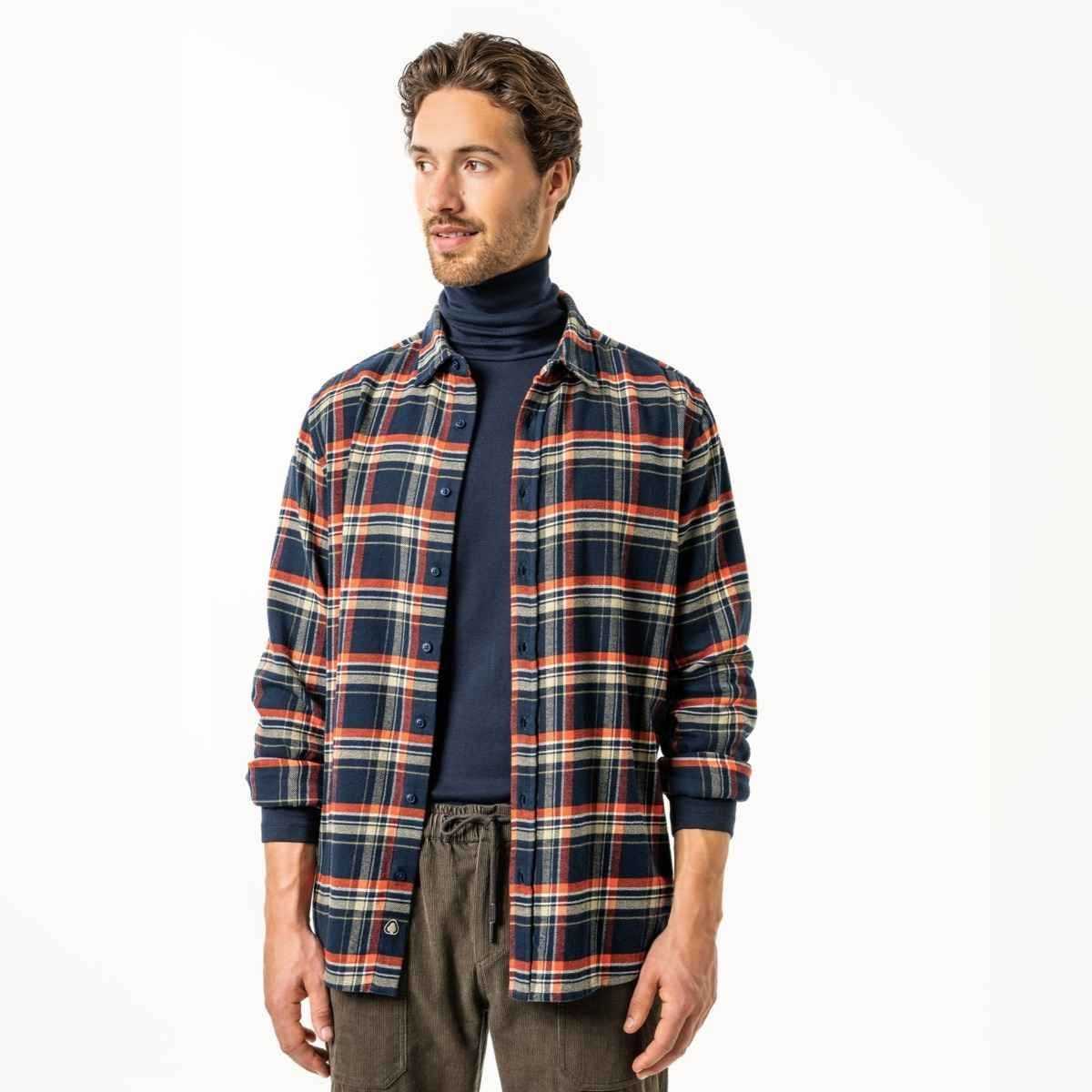 Chemise manches longues "YANNES" à carreaux, 100% coton bio