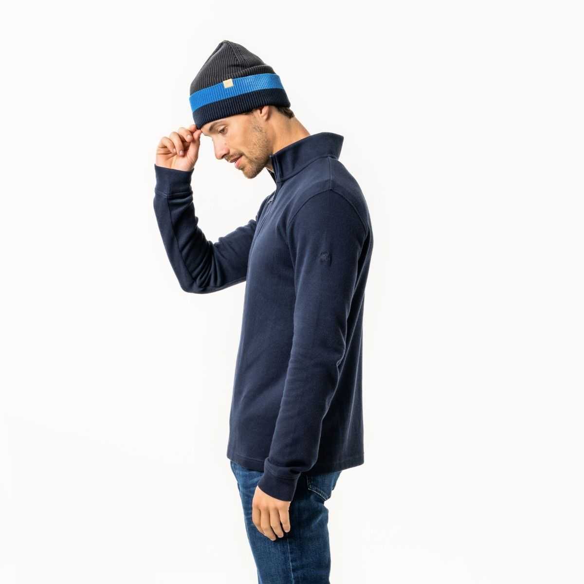 Pull à col zippé "ZEDRIK" manches longues, 100% coton bio