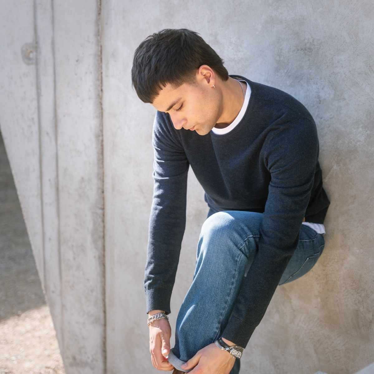 Pull col rond "ULRYK", coton bio et laine 