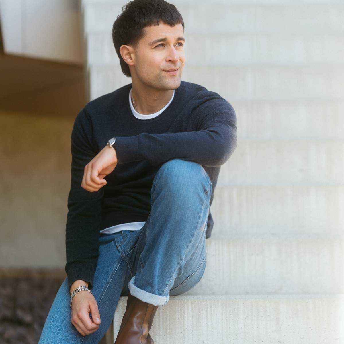 Pull col rond "ULRYK", coton bio et laine 