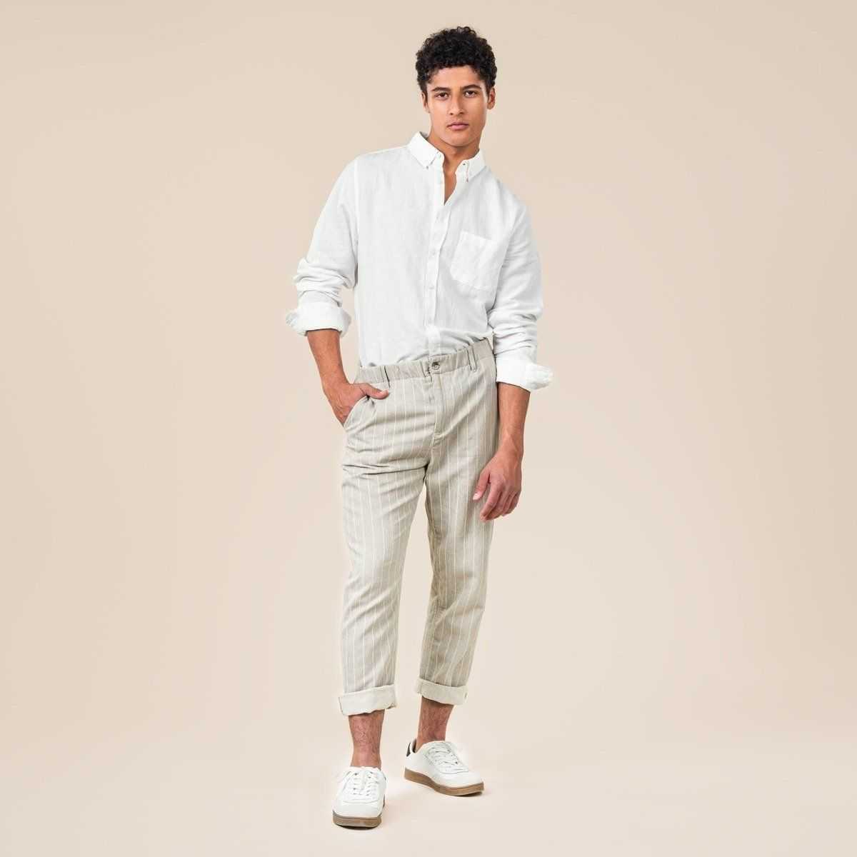 Pantalon "OLEG" rayé, 100% lin