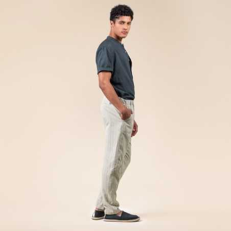 Pantalon "OLEG" rayé, 100% lin