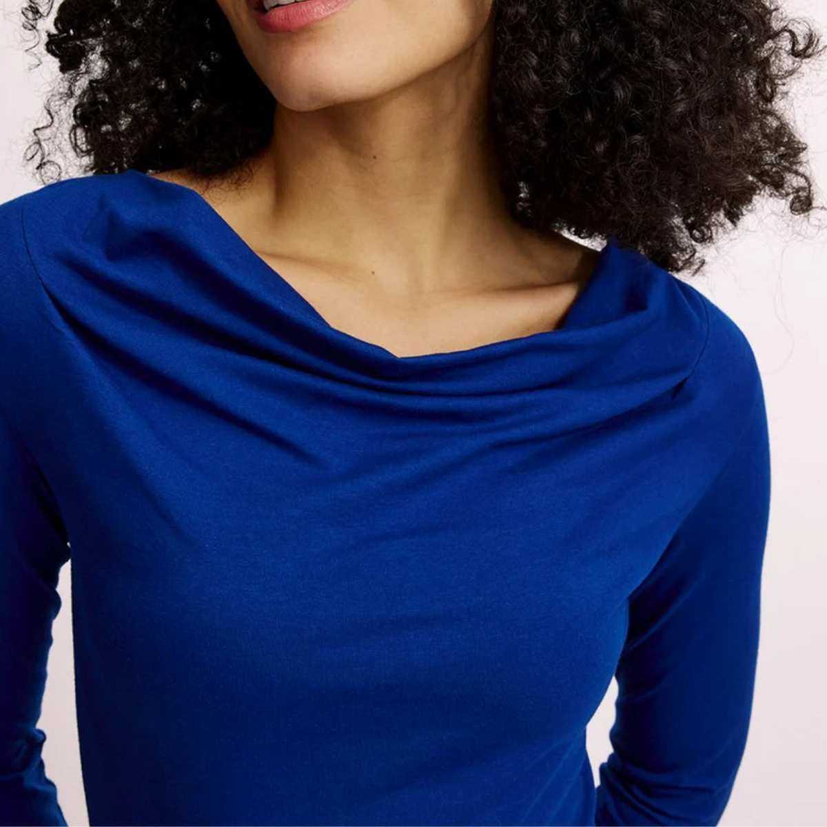 Haut manches longues avec col drapé, coton bio