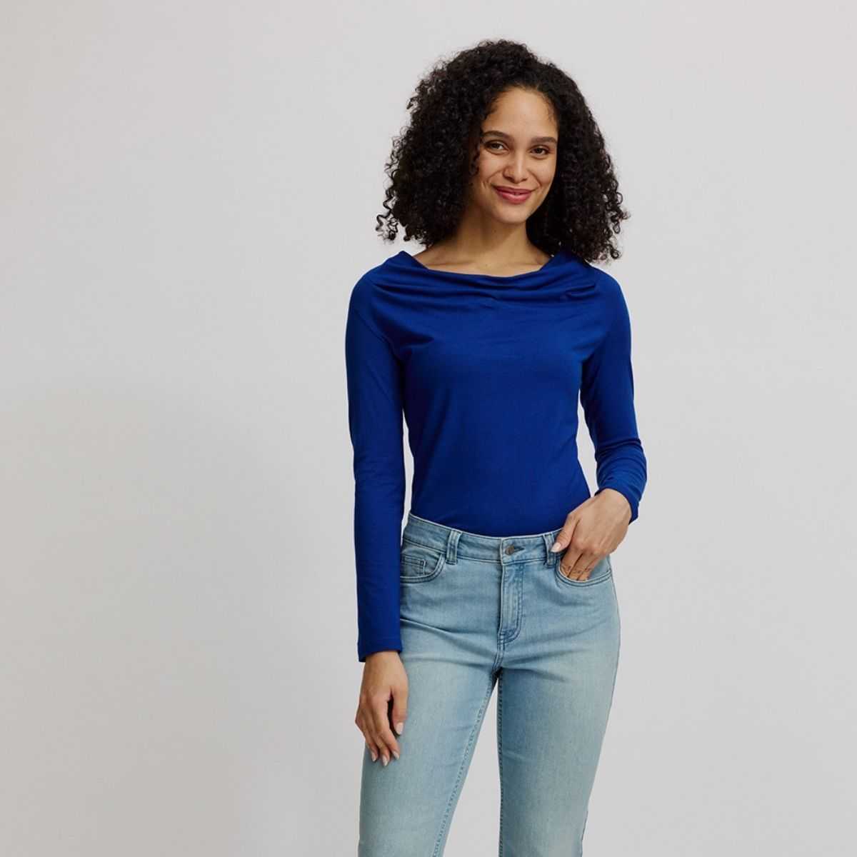 Haut manches longues avec col drapé, coton bio