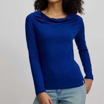 Haut manches longues avec col drapé, coton bio