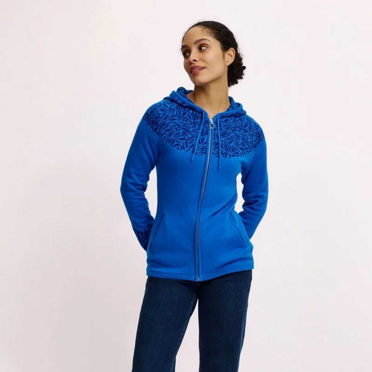 Cardigan zippée à capuche motif jacquard, 100% coton bio