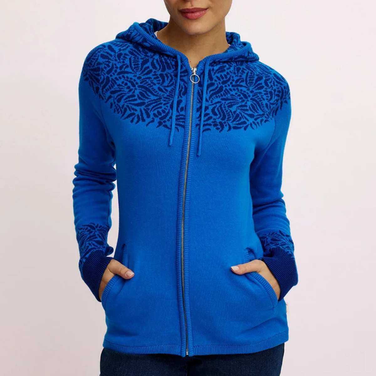 Cardigan zippée à capuche motif jacquard, 100% coton bio Cardigan zippée à capuche motif jacquard, 100% coton bio