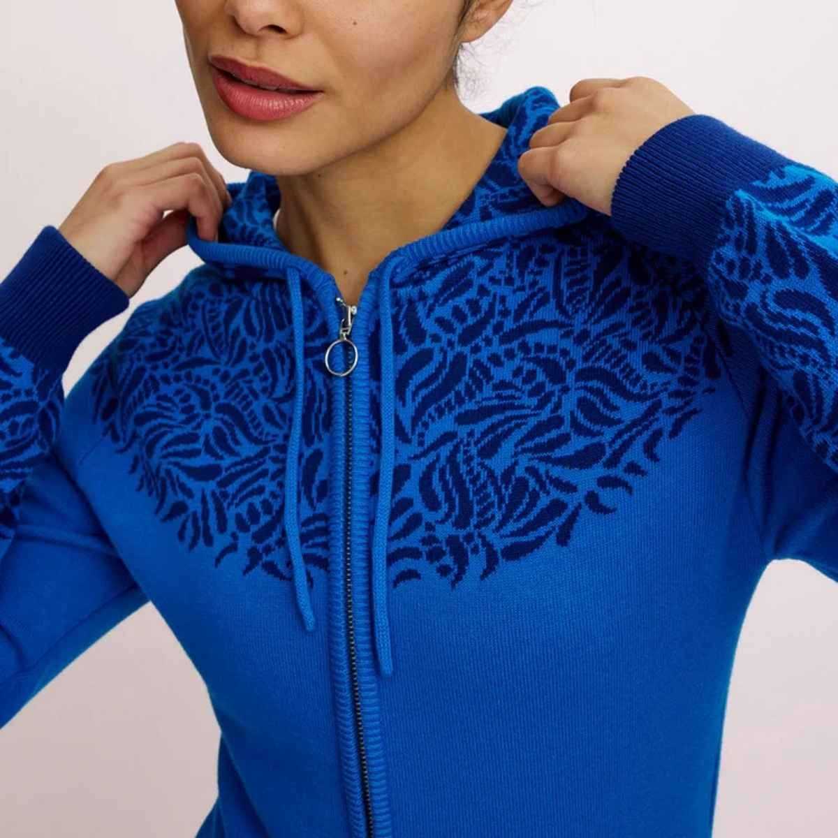 Cardigan zippée à capuche motif jacquard, 100% coton bio