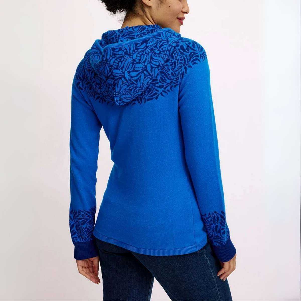 Cardigan zippée à capuche motif jacquard, 100% coton bio