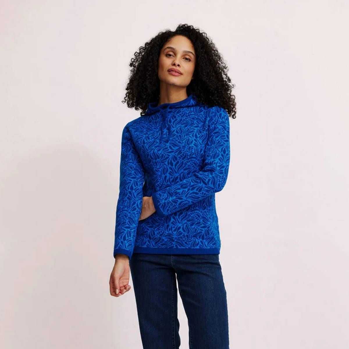 Pull à motif jacquard à col montant, 100% coton bio