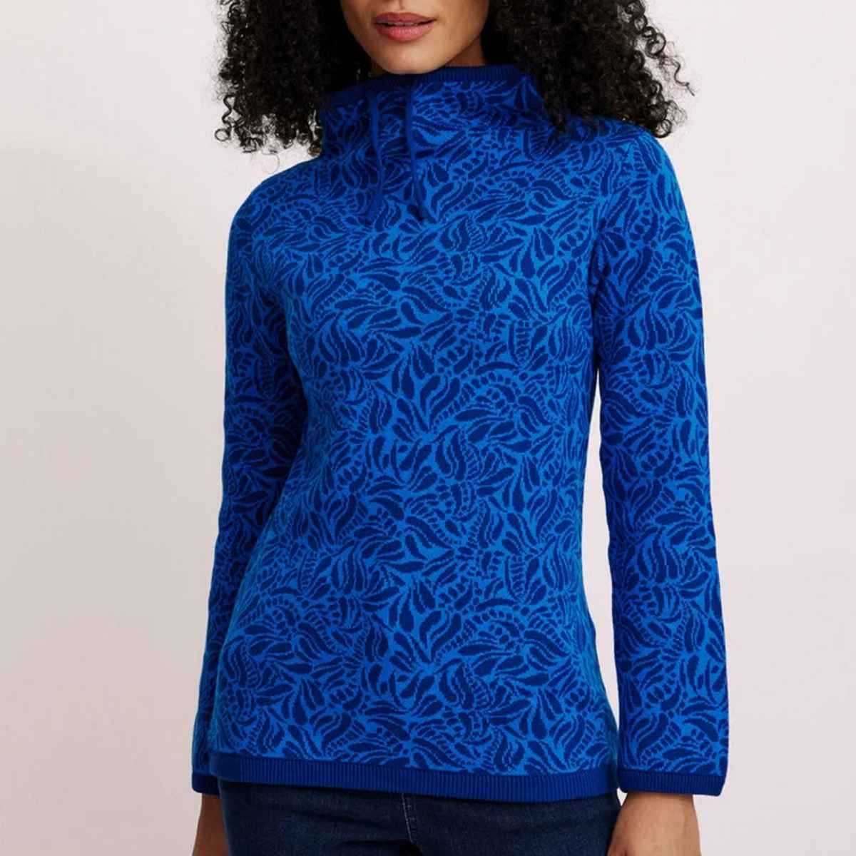 Pull à motif jacquard à col montant, 100% coton bio