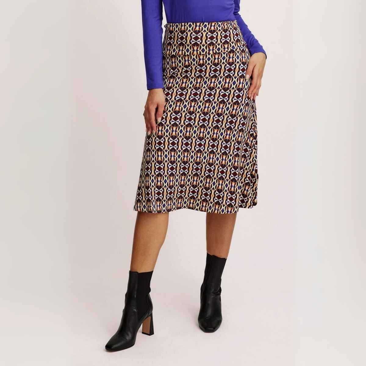 Jupe midi mi-longue imprimé géométrique, 100% viscose EcoVero™