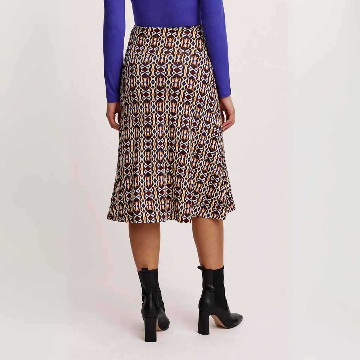 Jupe midi mi-longue imprimé géométrique, 100% viscose EcoVero™