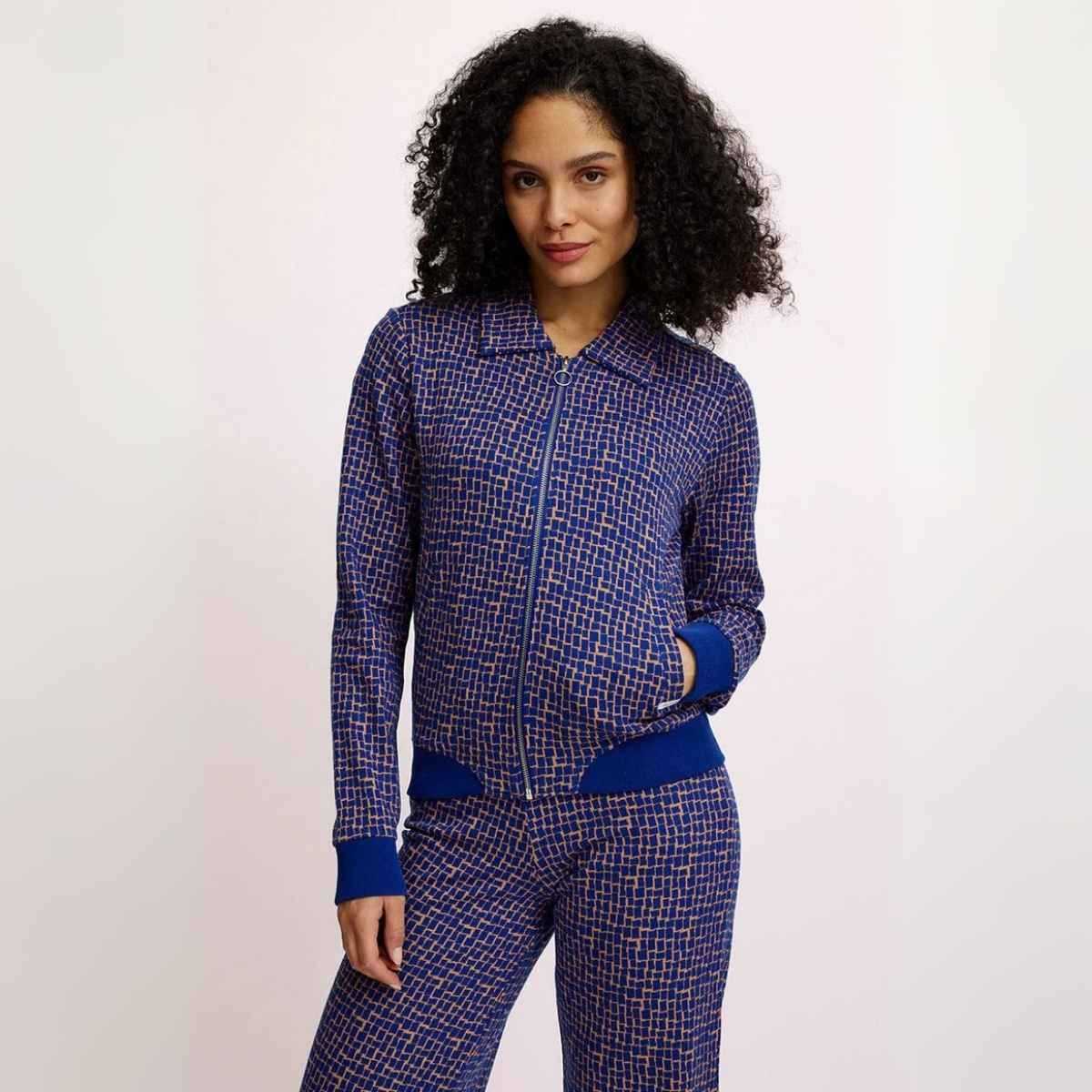 Veste en maille tricotée zippée look rétro, en coton bio