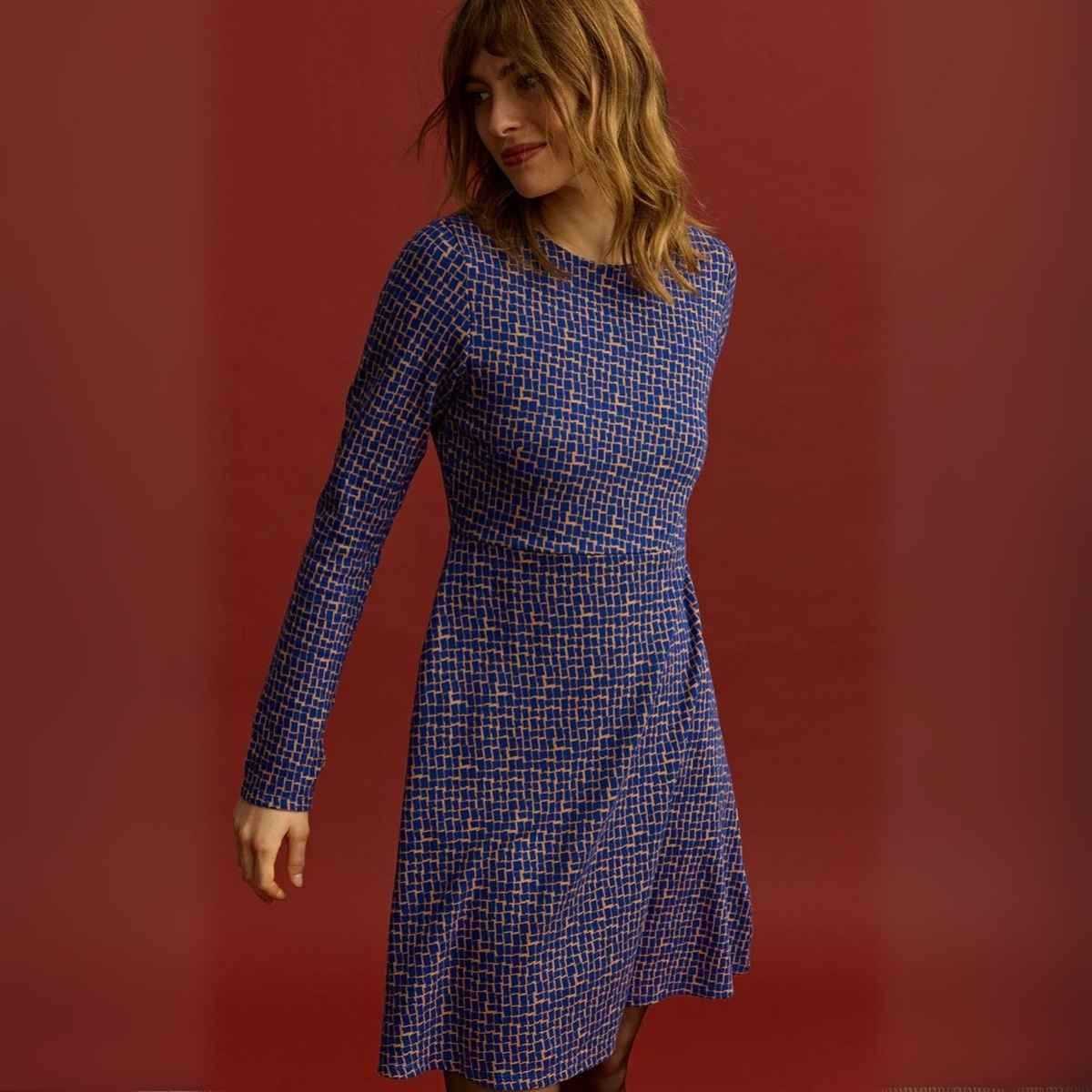 Robe manches longues à motifs géométriques, coton bio