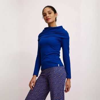 Haut uni avec col drapé XXL à manches longues, coton bio