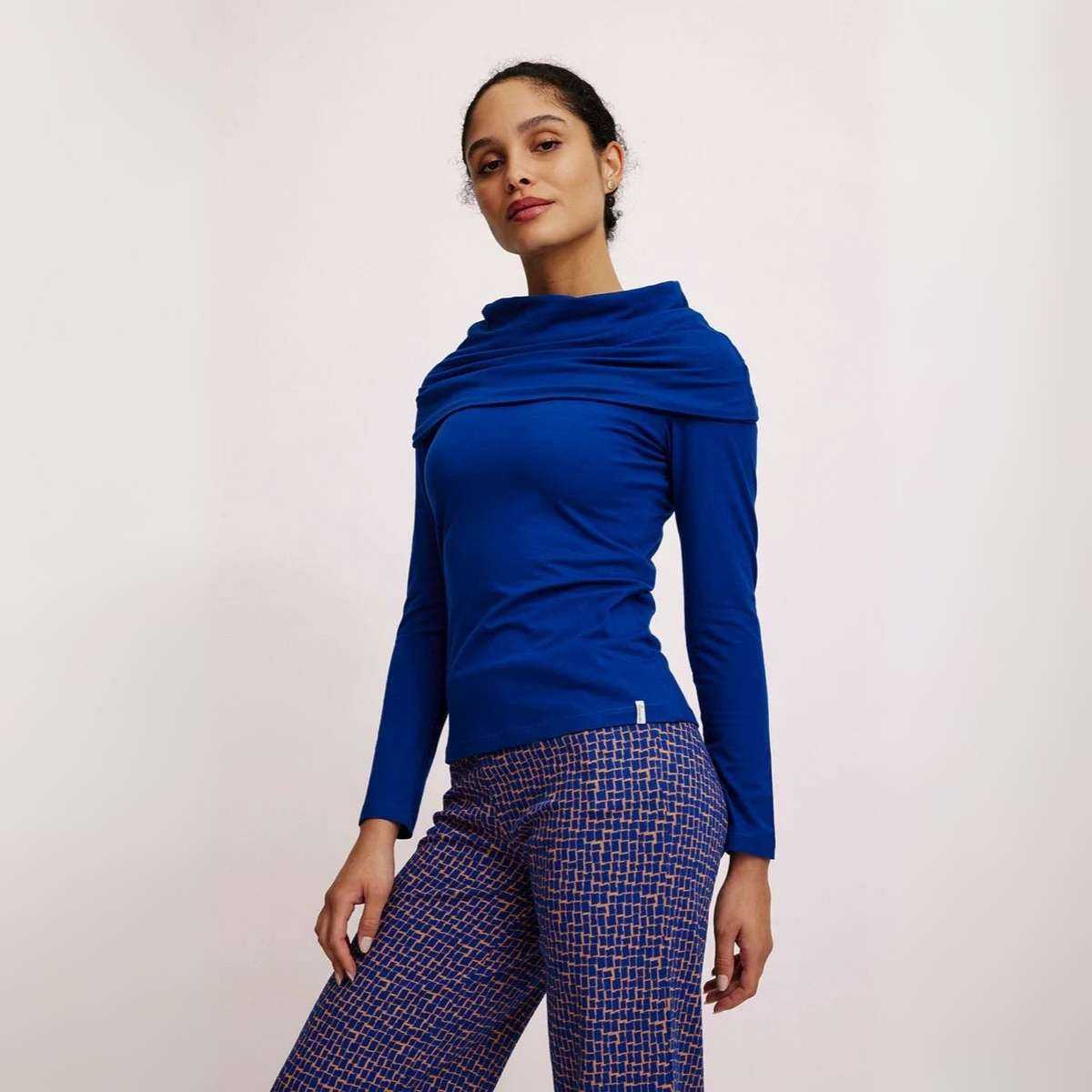 Haut uni avec col drapé XXL à manches longues, coton bio