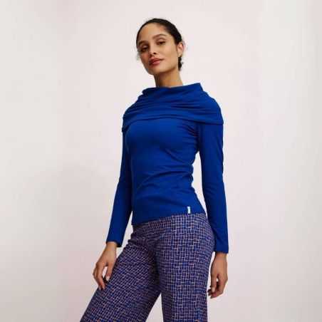 Haut uni avec col drapé XXL à manches longues, coton bio