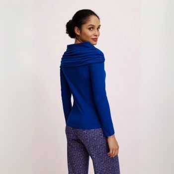 Haut uni avec col drapé XXL à manches longues, coton bio