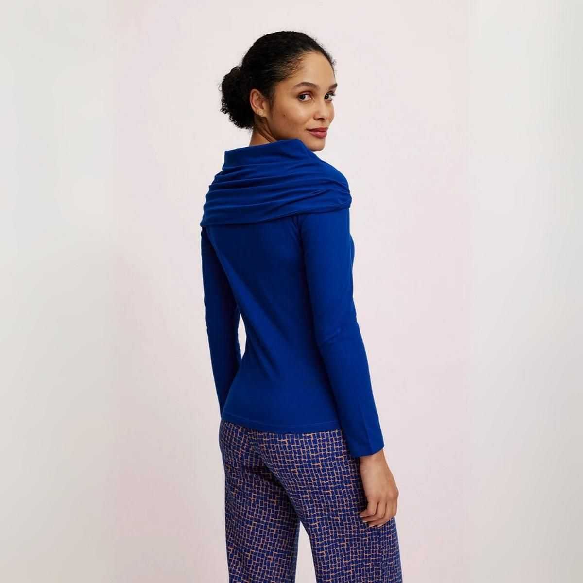 Haut uni avec col drapé XXL à manches longues, coton bio