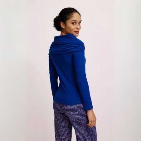 Haut uni avec col drapé XXL à manches longues, coton bio