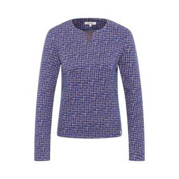 Haut chemisier imprimé rétro avec col fendu à manches longues, coton bio