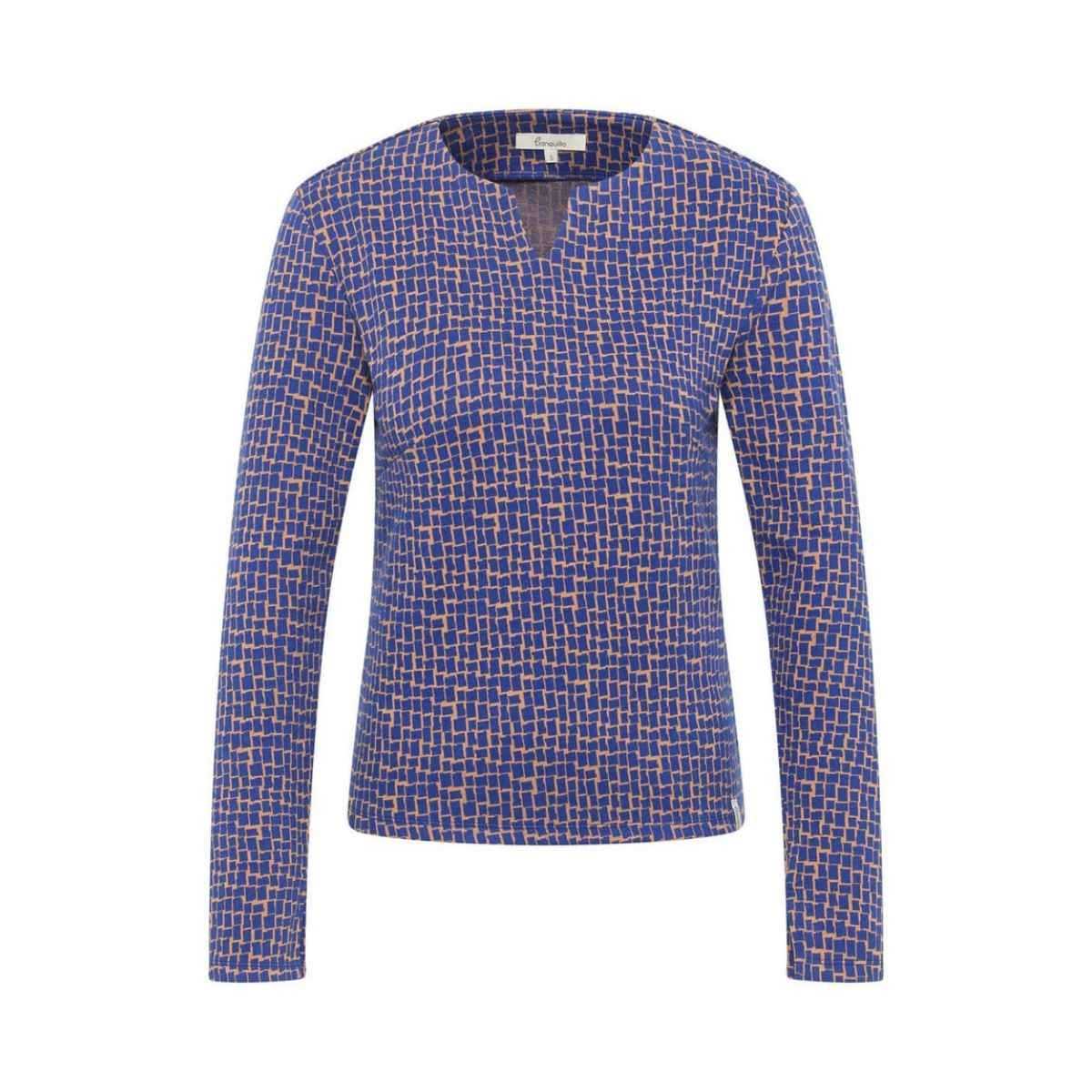 Haut chemisier imprimé rétro avec col fendu à manches longues, coton bio