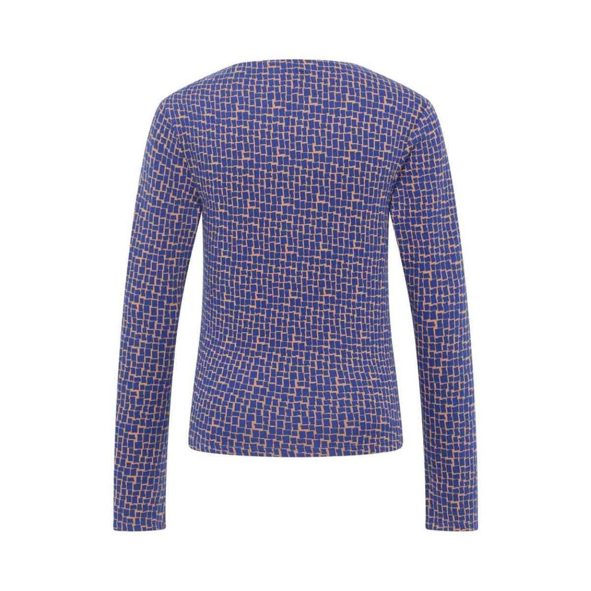 Haut chemisier imprimé rétro avec col fendu à manches longues, coton bio